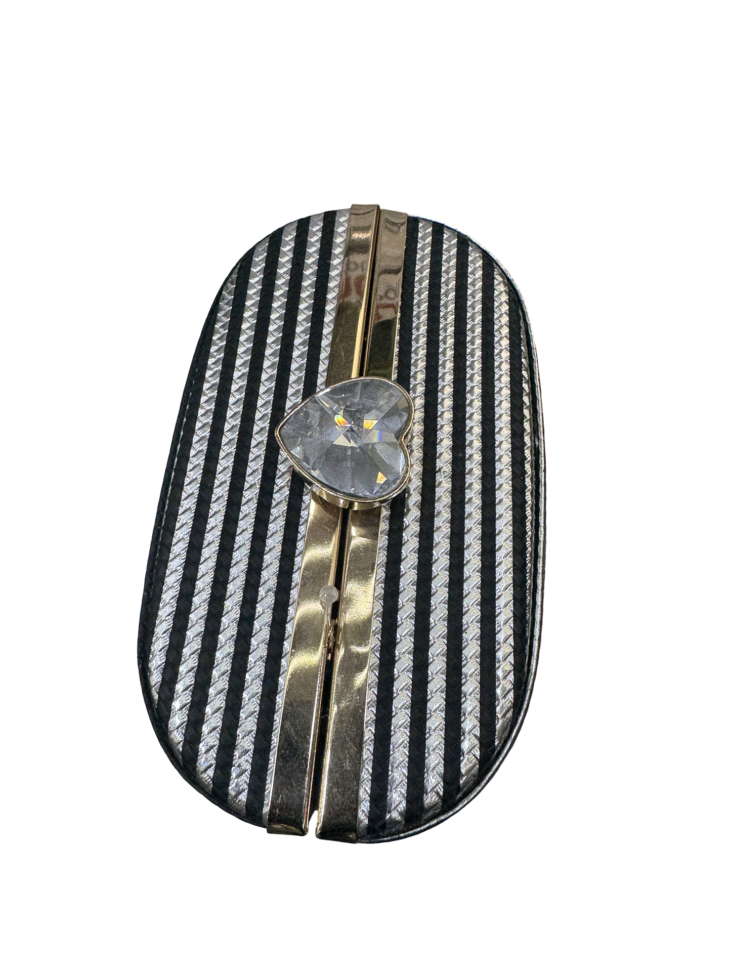 Crystal Heart Striped Clutch