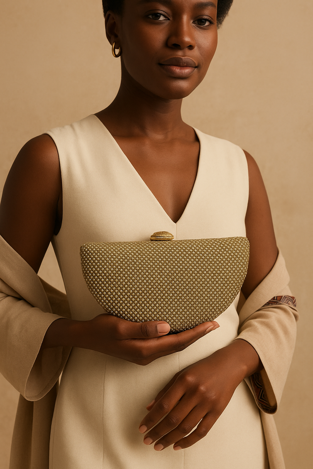 Golden Crescent Crystal-Beaded Evening Clutch