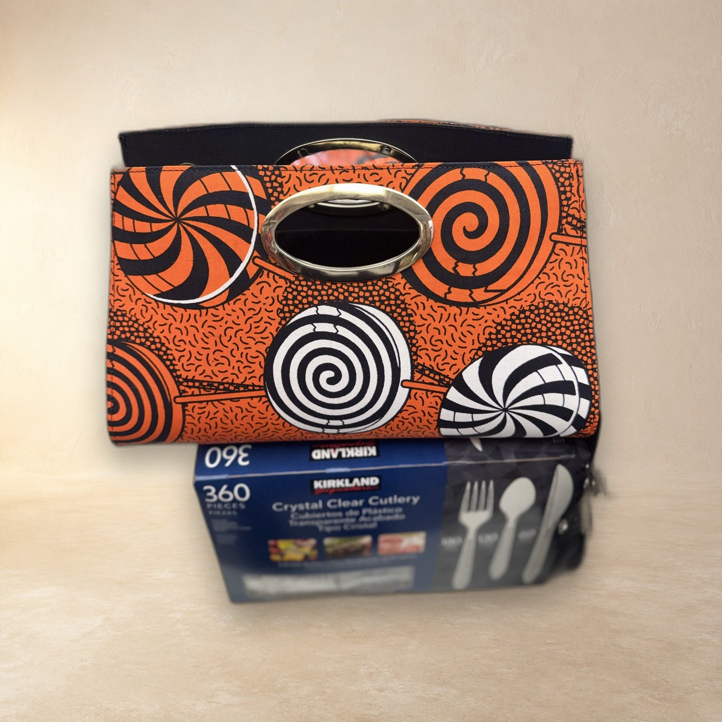 African Wax Print Oval Handle Clutch