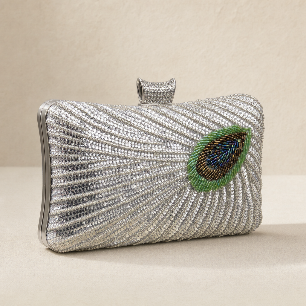 Peacock Feather Beaded Clutch