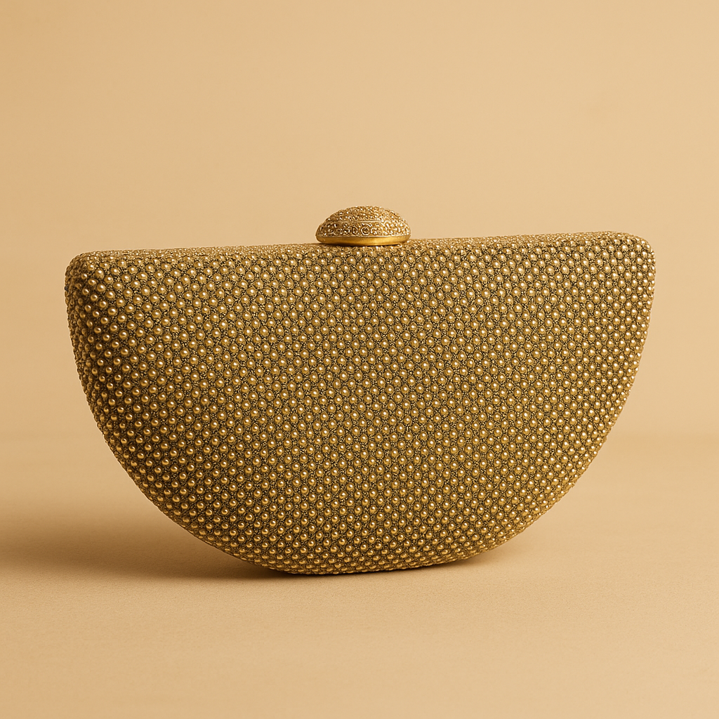 Golden Crescent Crystal-Beaded Evening Clutch