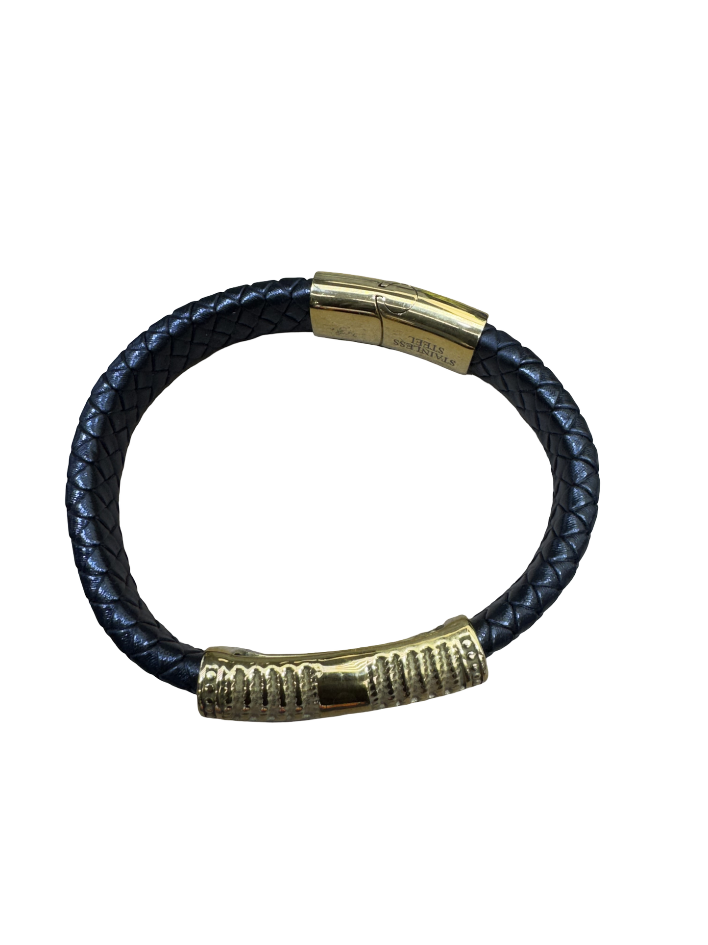 Braided Leather Bracelet with Gold-Tone Clasp