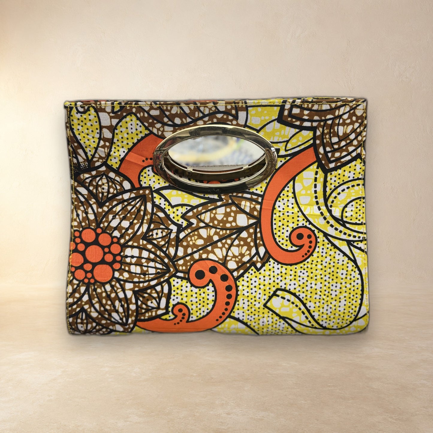 African Wax Print Oval Handle Clutch