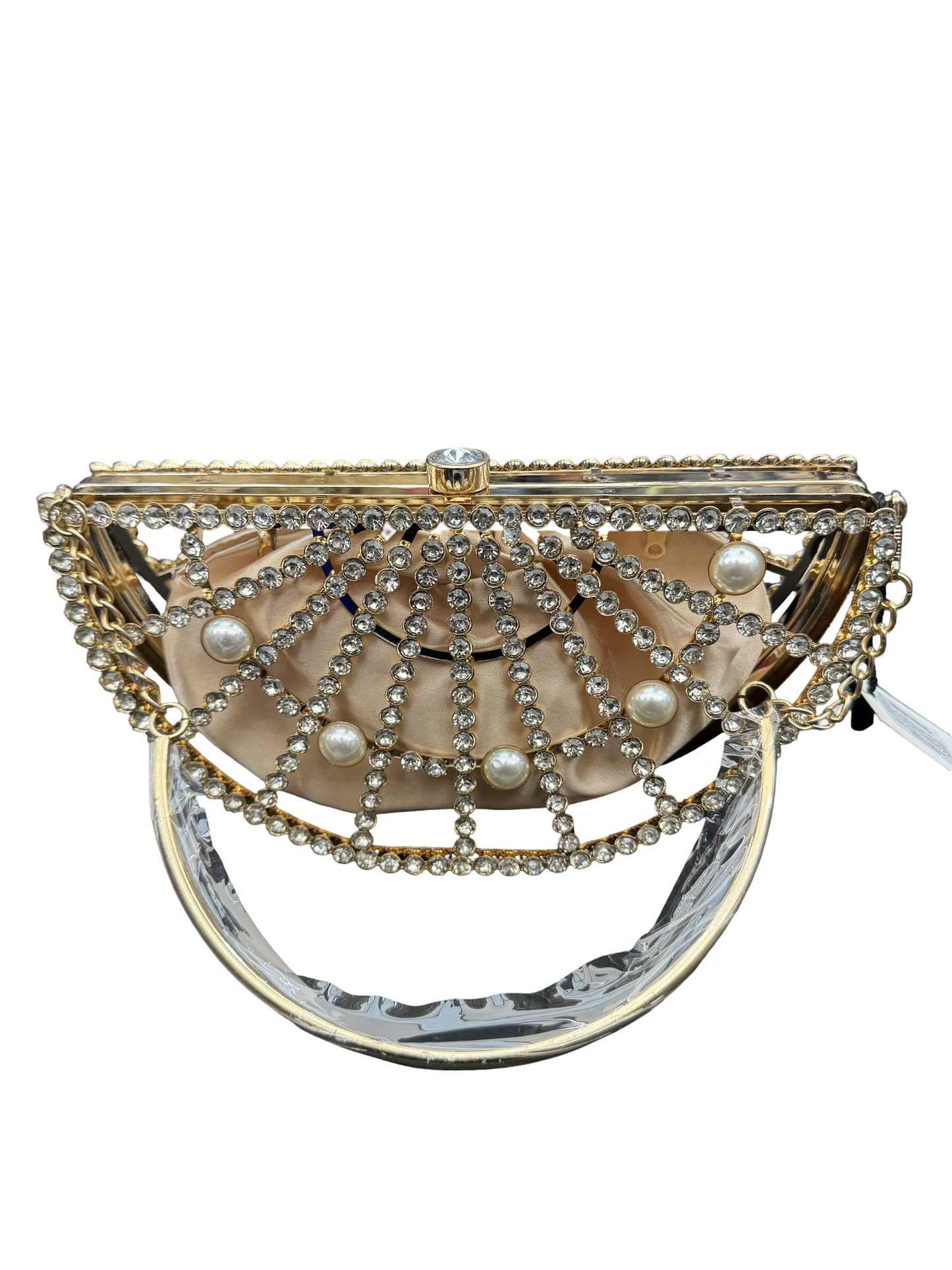 Celeste — Crystal & Pearl Half-Moon Clutch