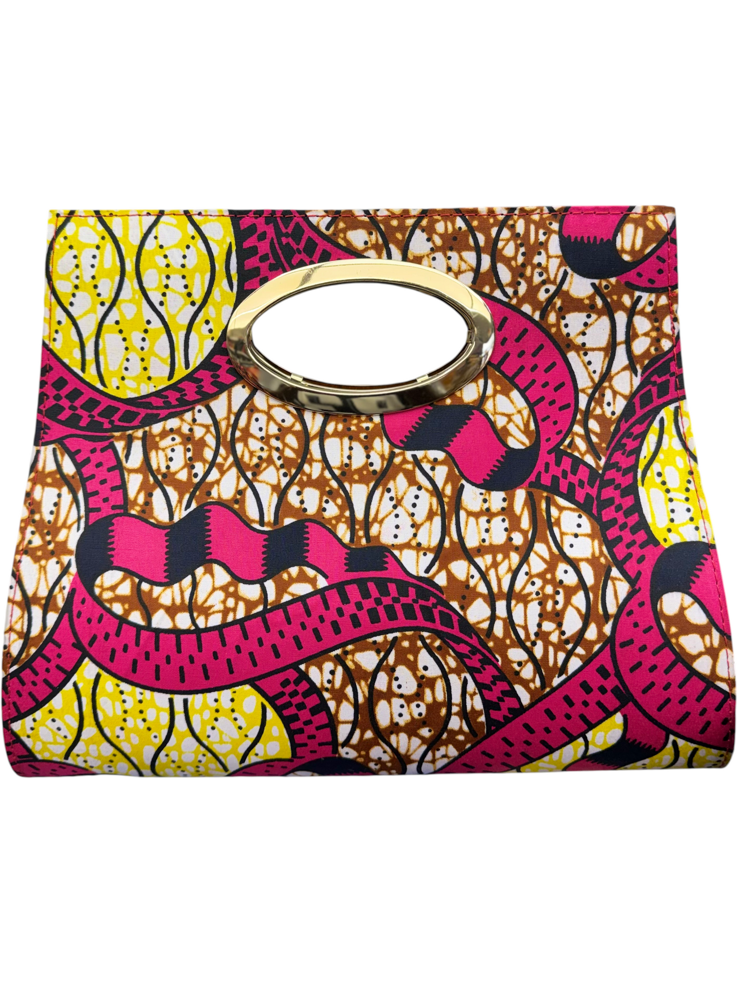 African Wax Print Oval Handle Clutch