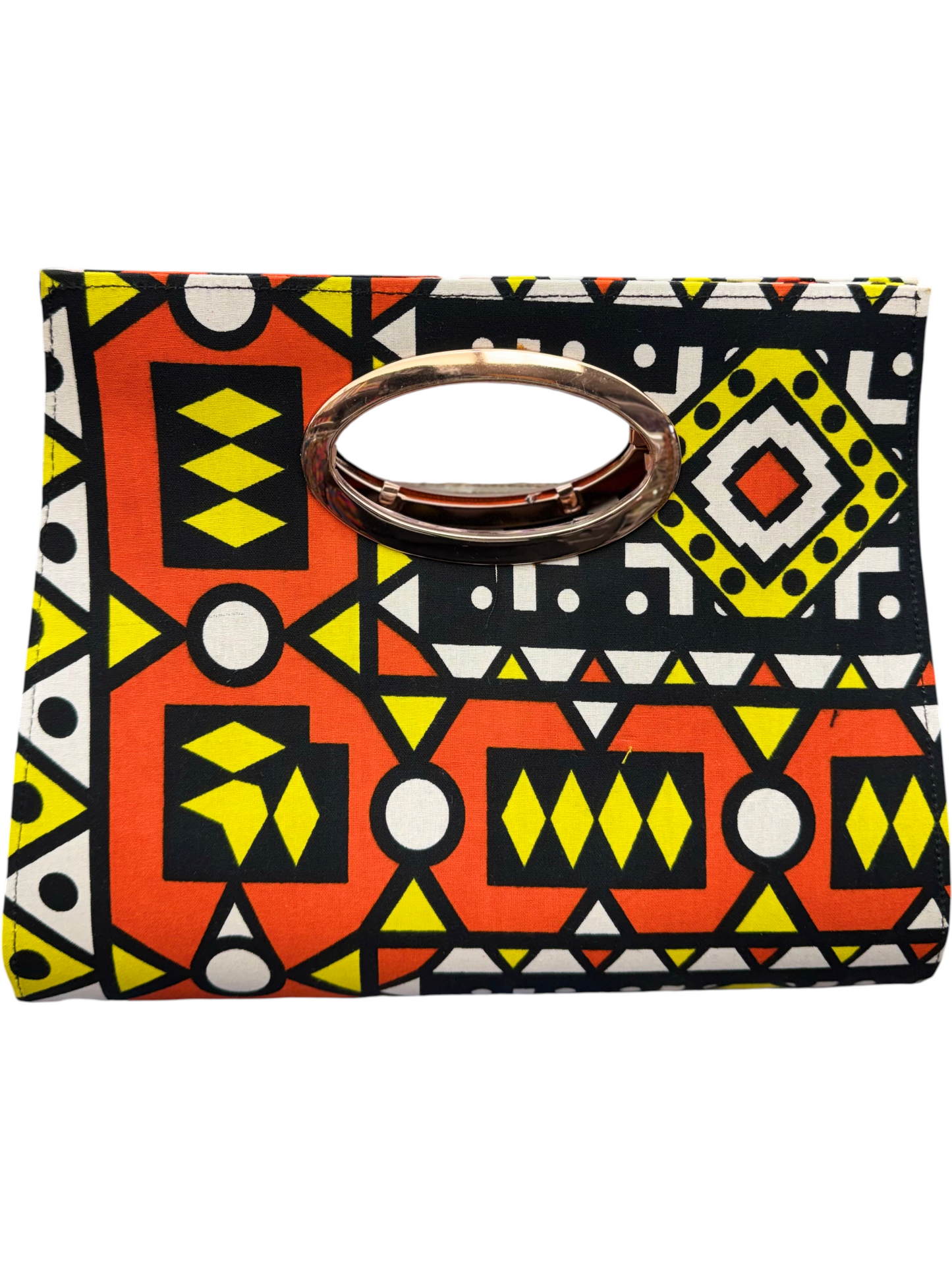 African Wax Print Oval Handle Clutch