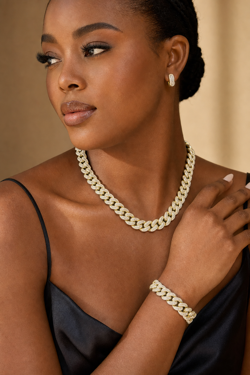 Gold Iced Cuban Chain & Bracelet Set