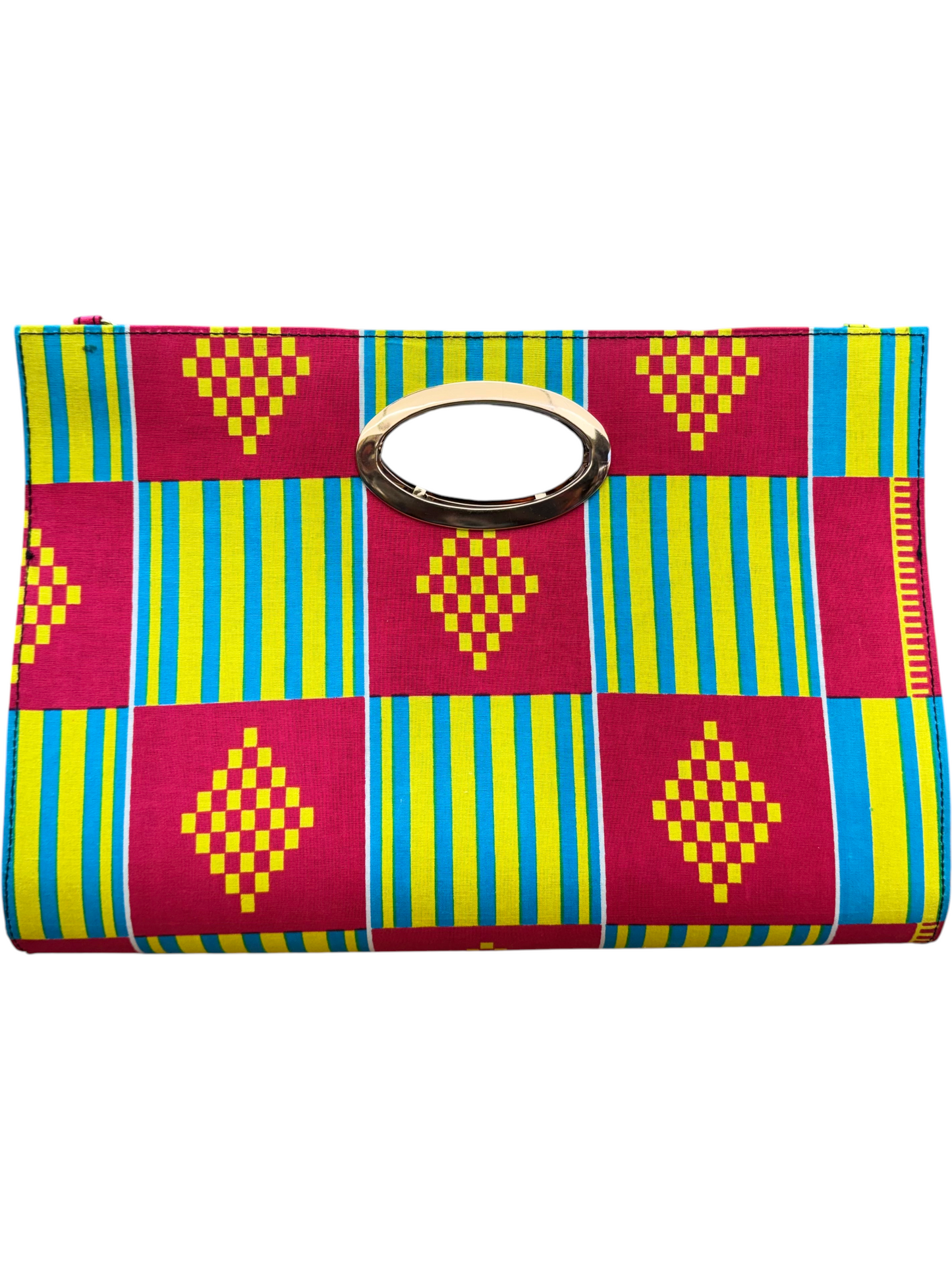 African Wax Print Oval Handle Clutch