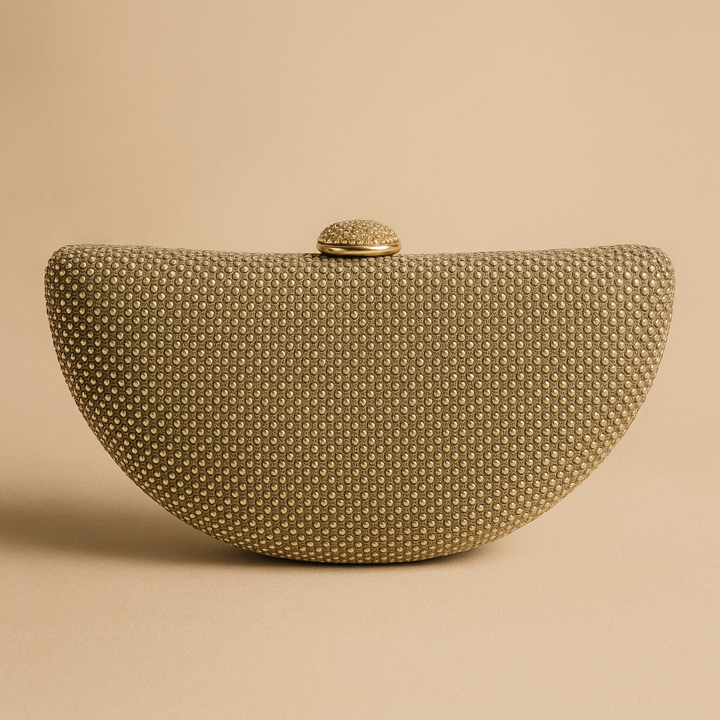 Golden Crescent Crystal-Beaded Evening Clutch