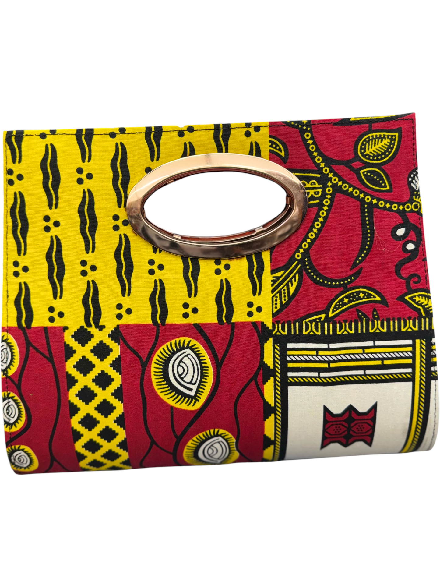 African Wax Print Oval Handle Clutch
