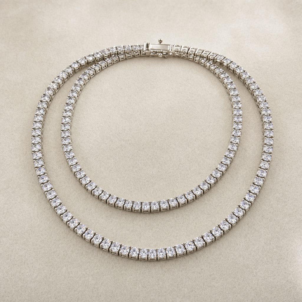 Silver Double Tennis Necklace