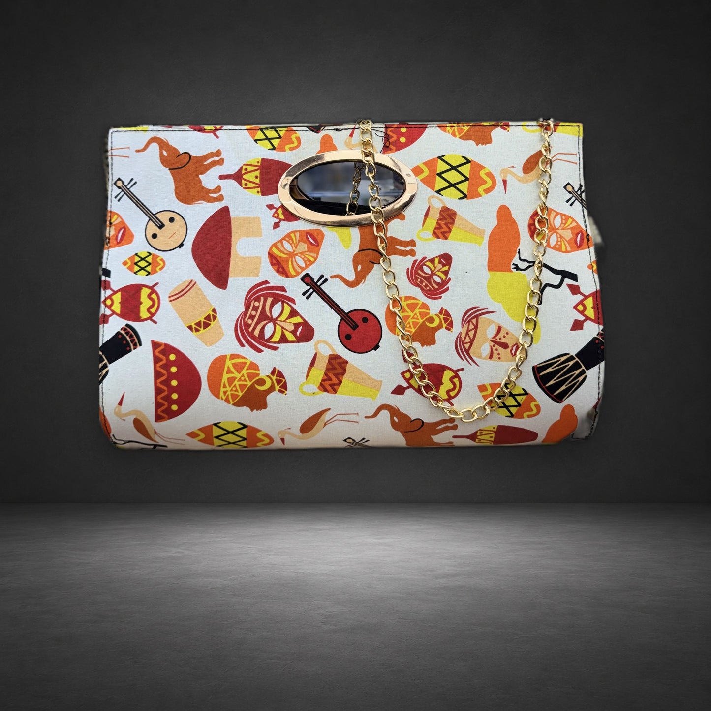 African Wax Print Oval Handle Clutch