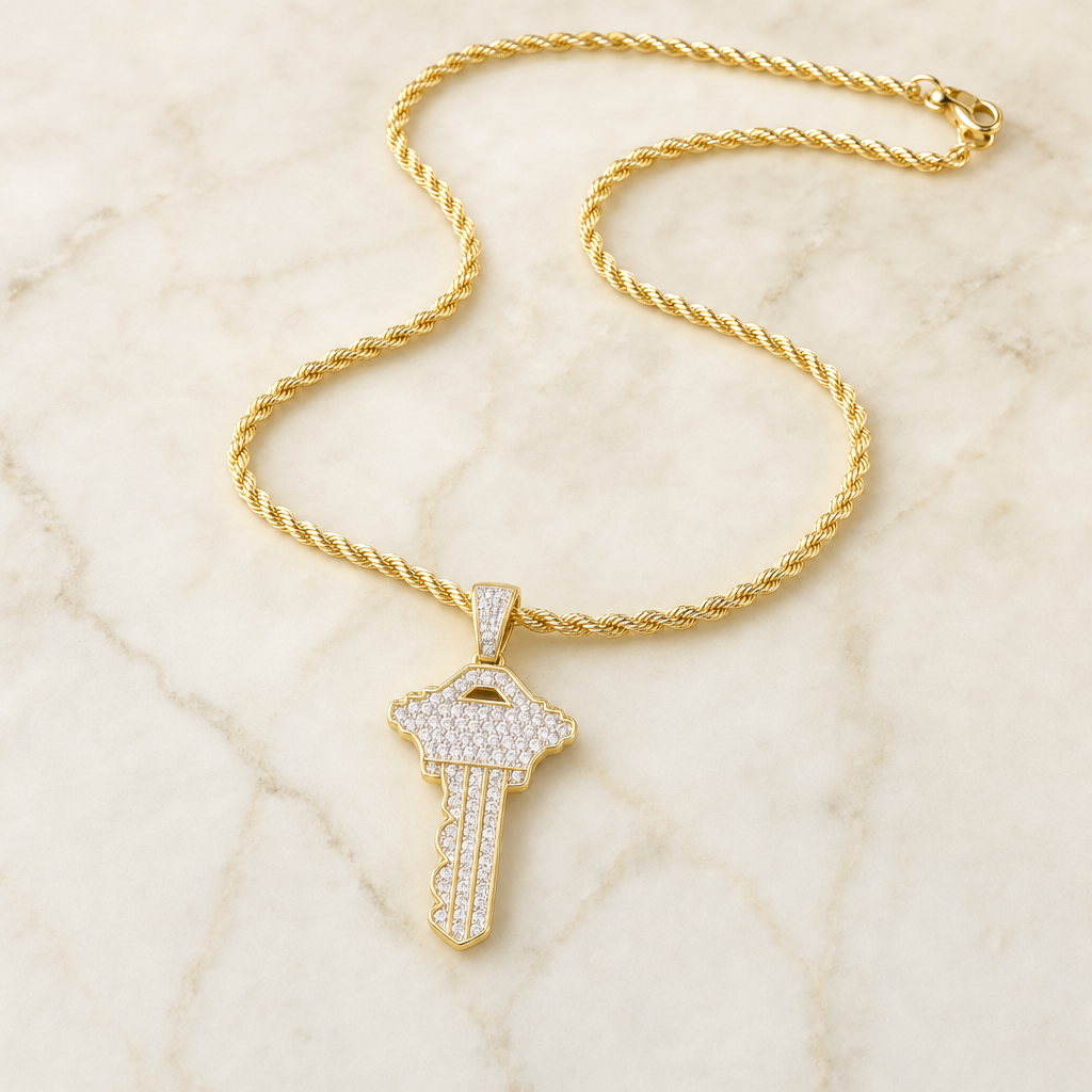 Iced Key Pendant Necklace