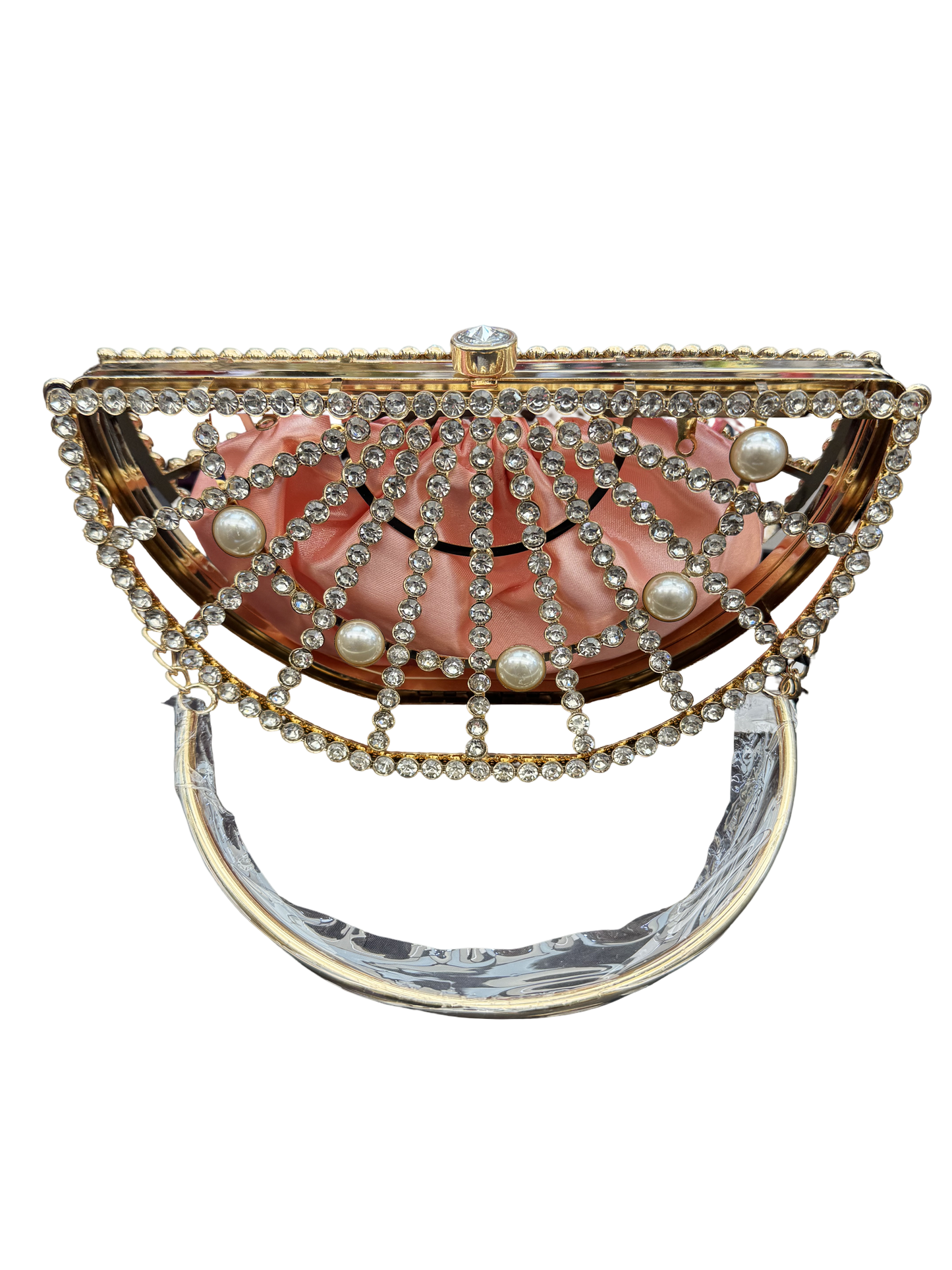 Celeste — Crystal & Pearl Half-Moon Clutch