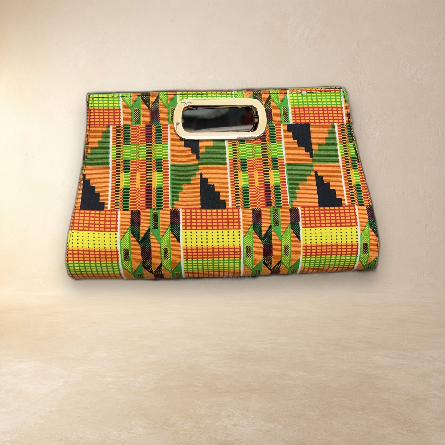 African Wax Print Oval Handle Clutch