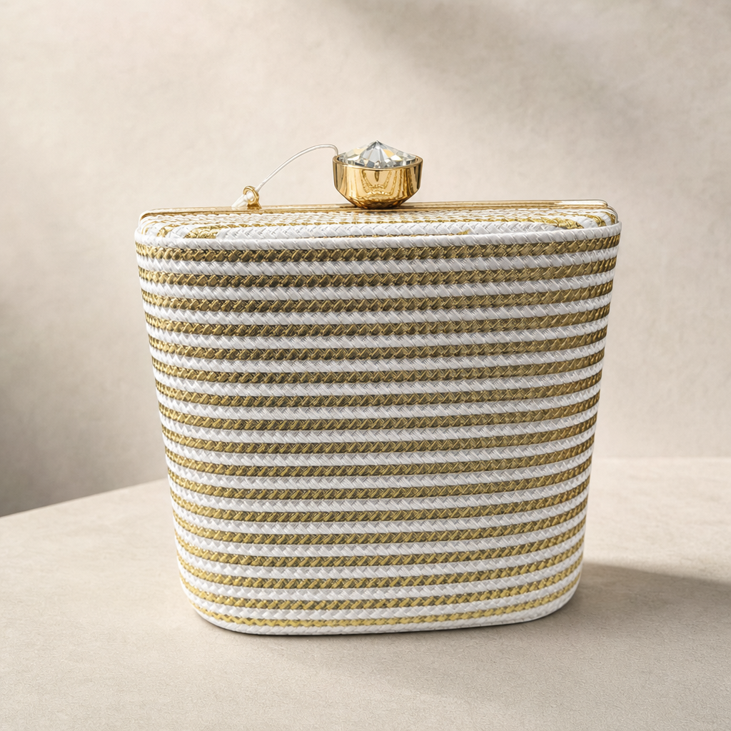 Crystal Heart Striped Clutch