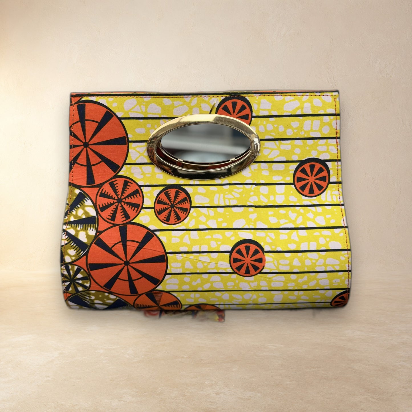 African Wax Print Oval Handle Clutch