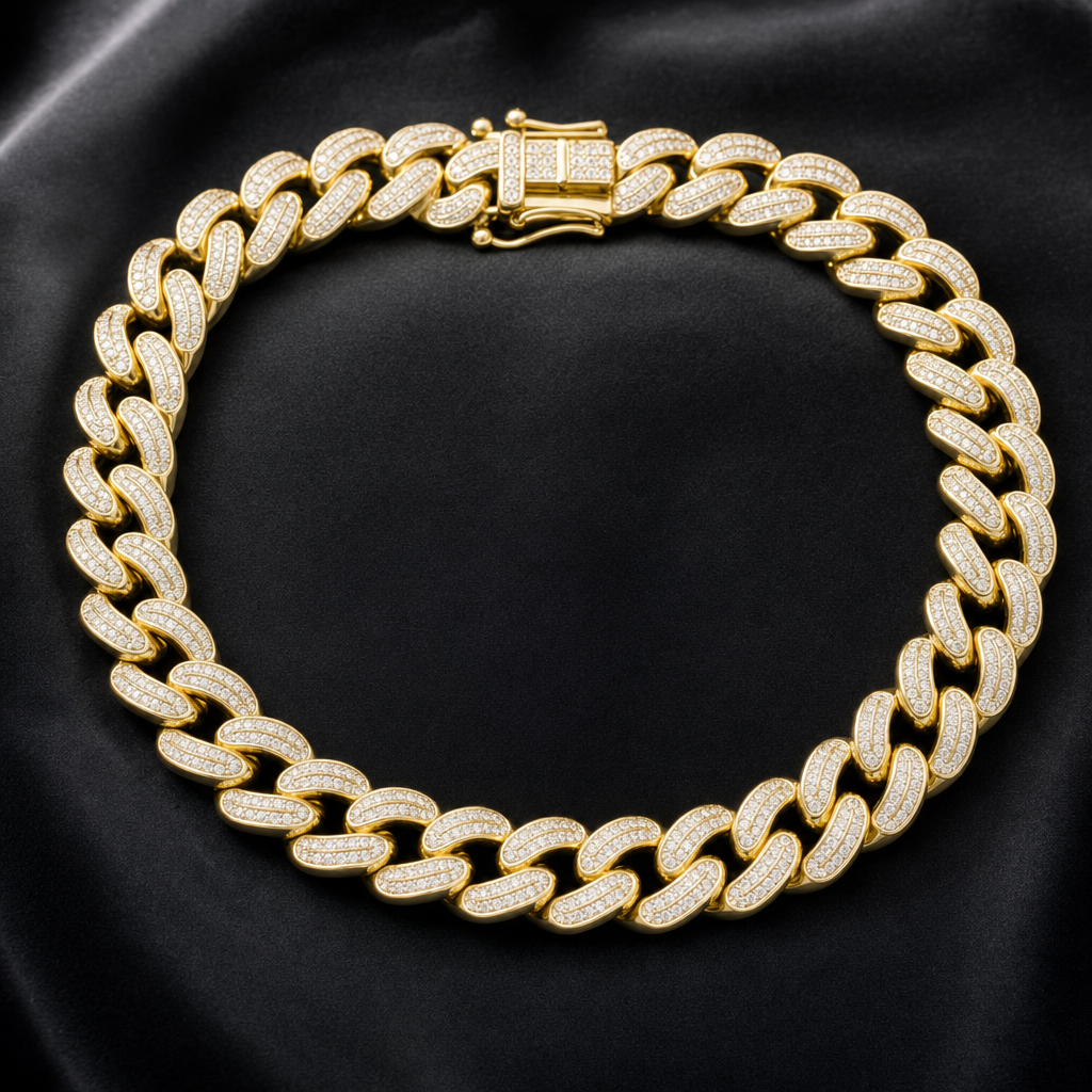 Gold Iced Cuban Chain & Bracelet Set