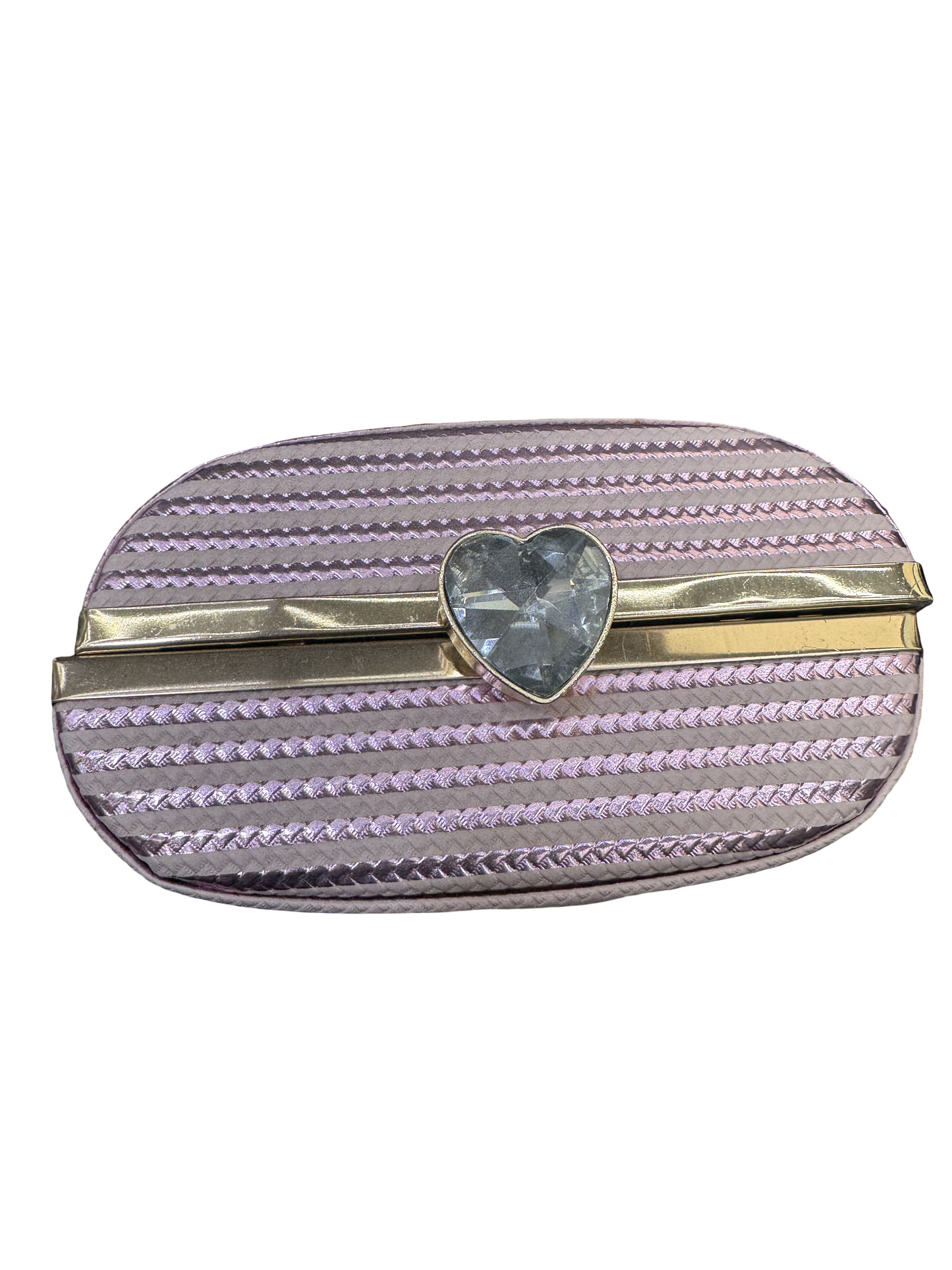 Crystal Heart Striped Clutch