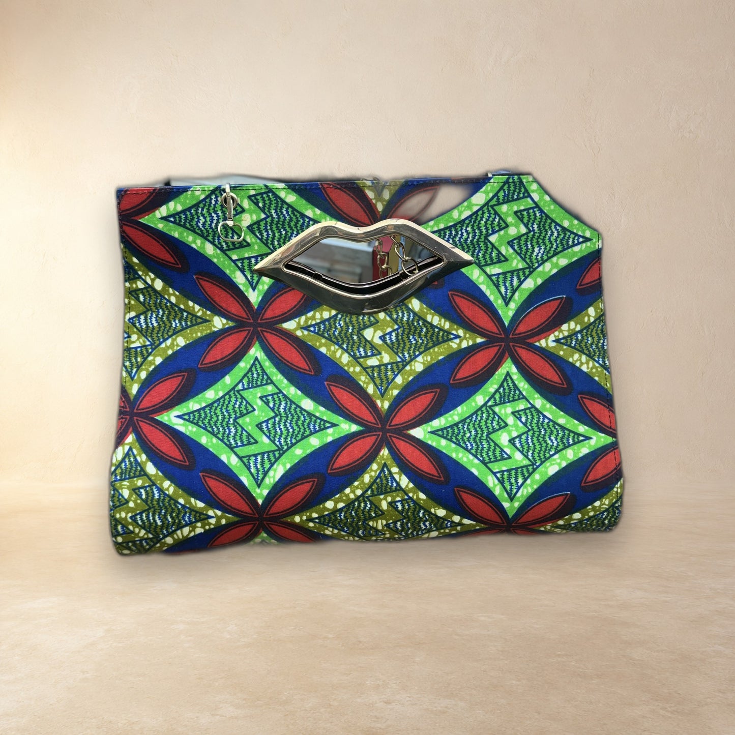 African Wax Print Oval Handle Clutch