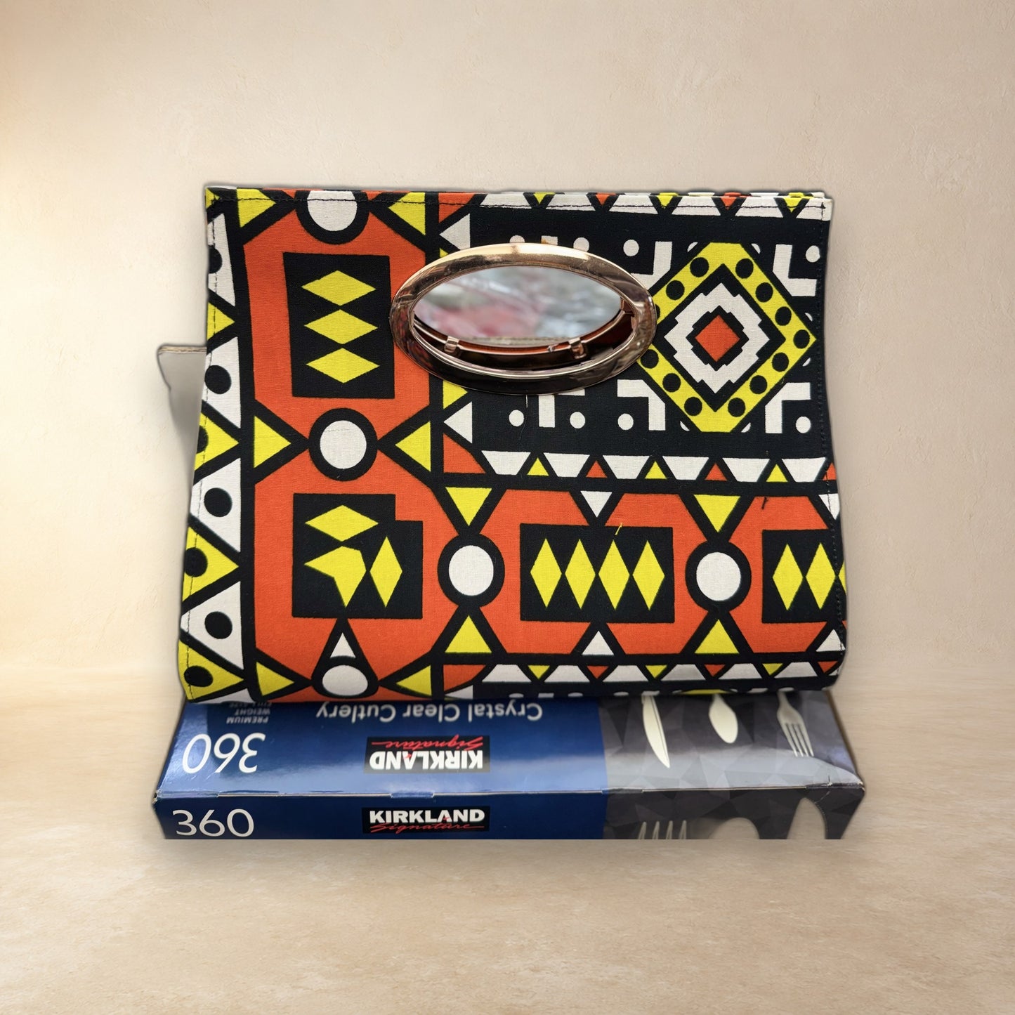 African Wax Print Oval Handle Clutch