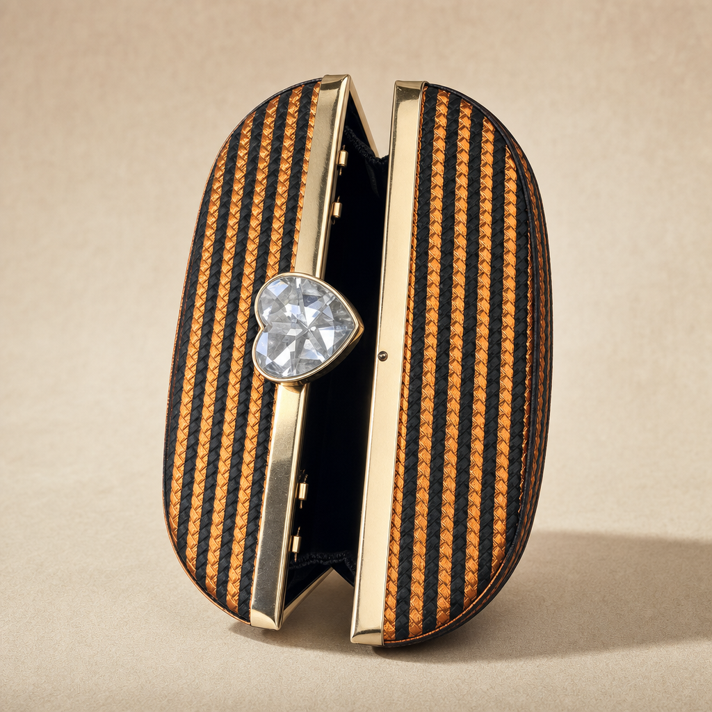 Crystal Heart Striped Clutch