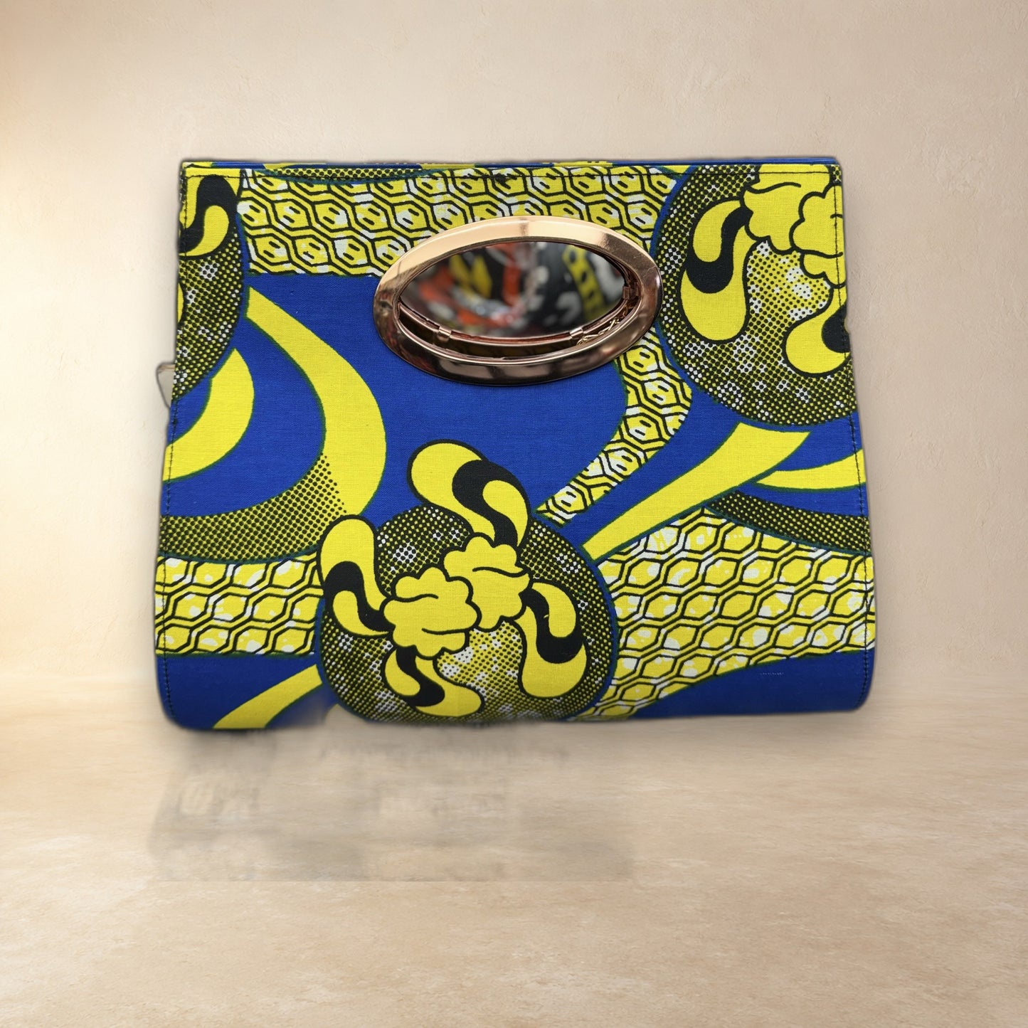 African Wax Print Oval Handle Clutch