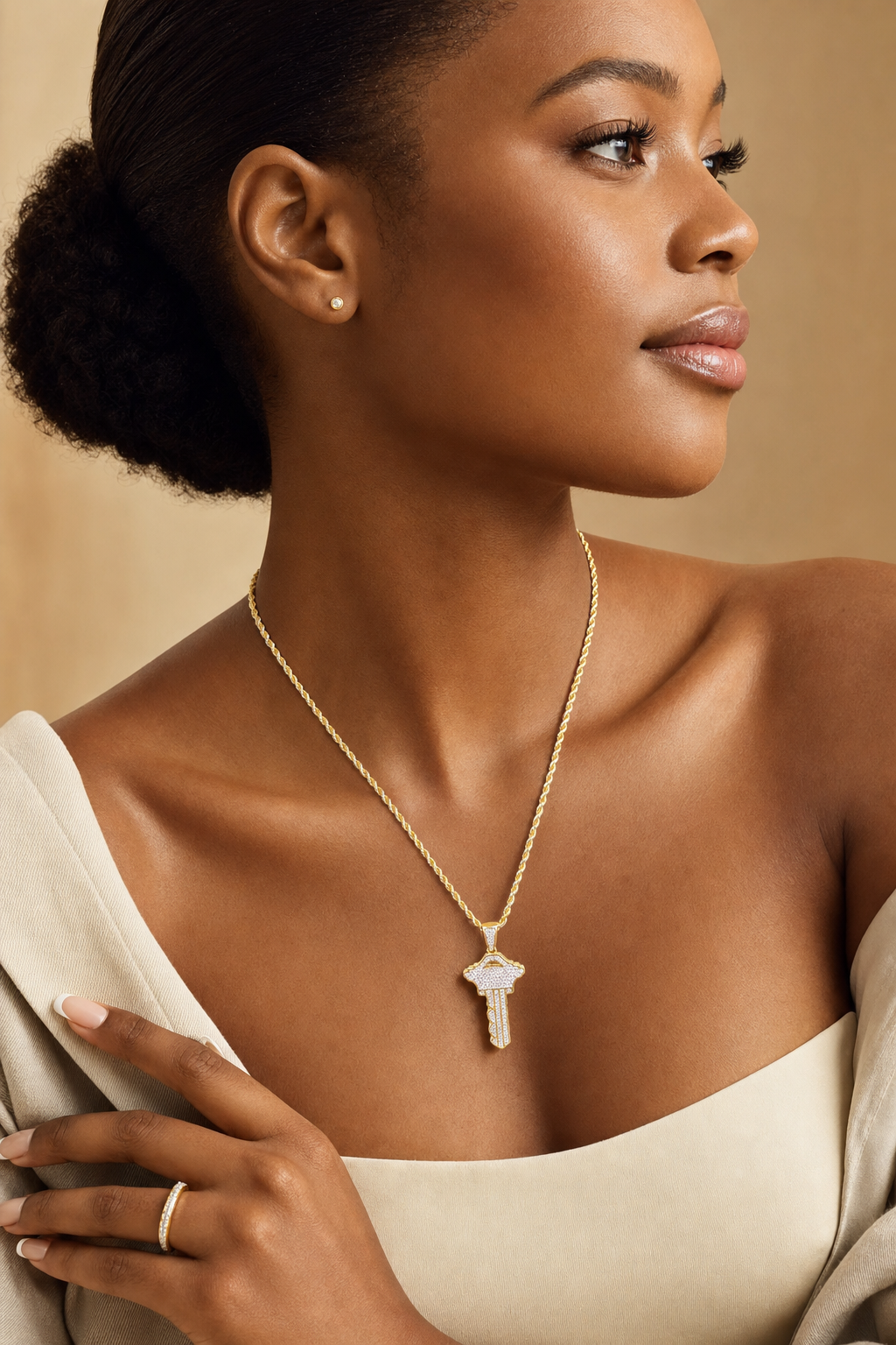 Iced Key Pendant Necklace