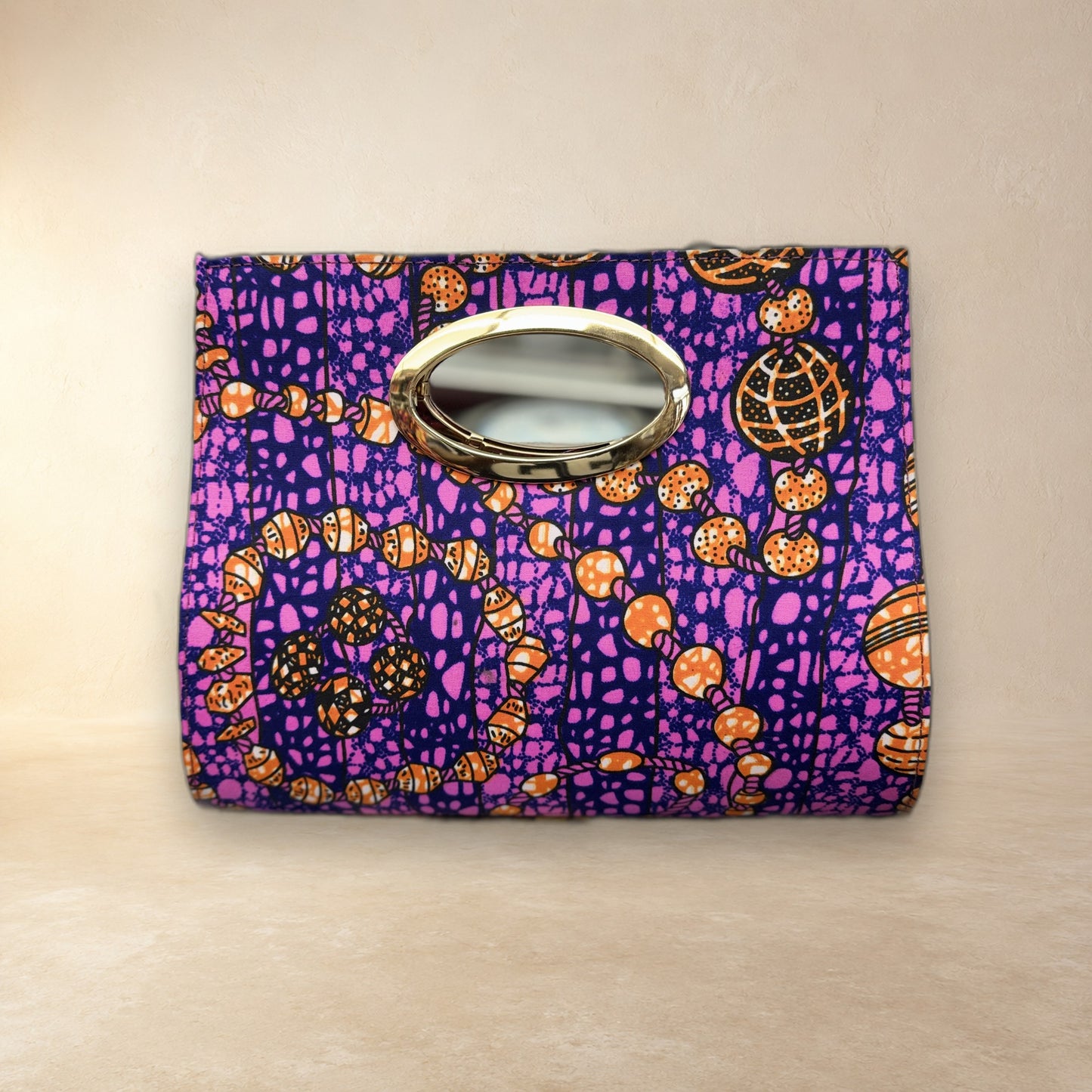African Wax Print Oval Handle Clutch