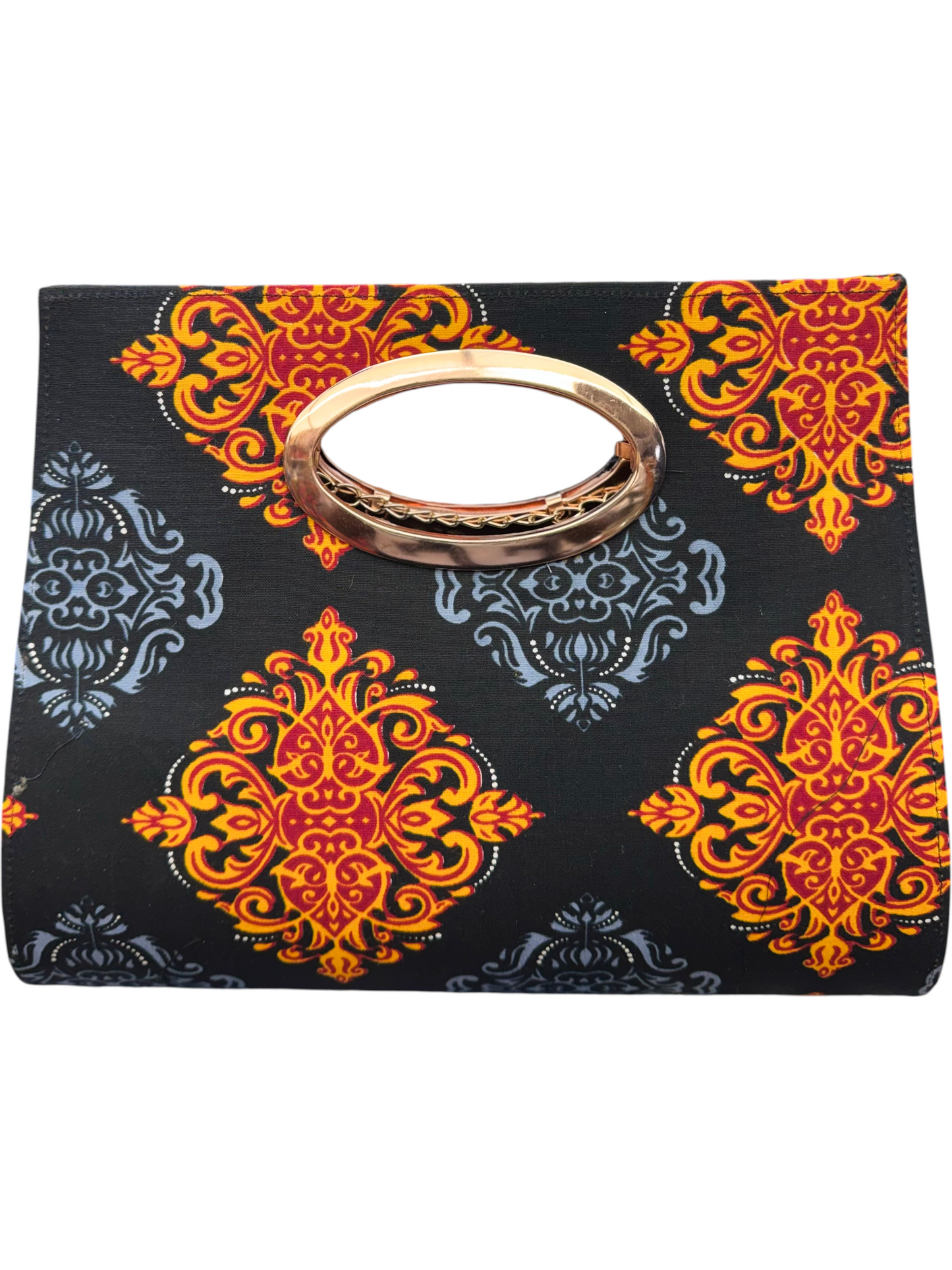 African Wax Print Oval Handle Clutch