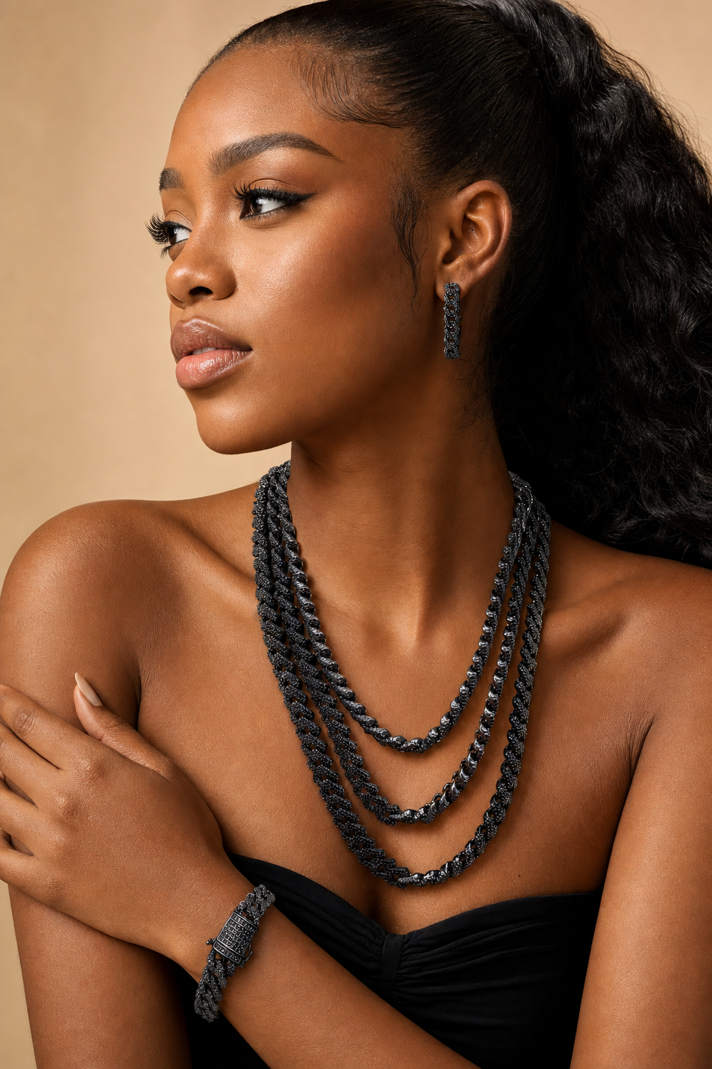Black Multi-Strand Cuban Chain Necklace