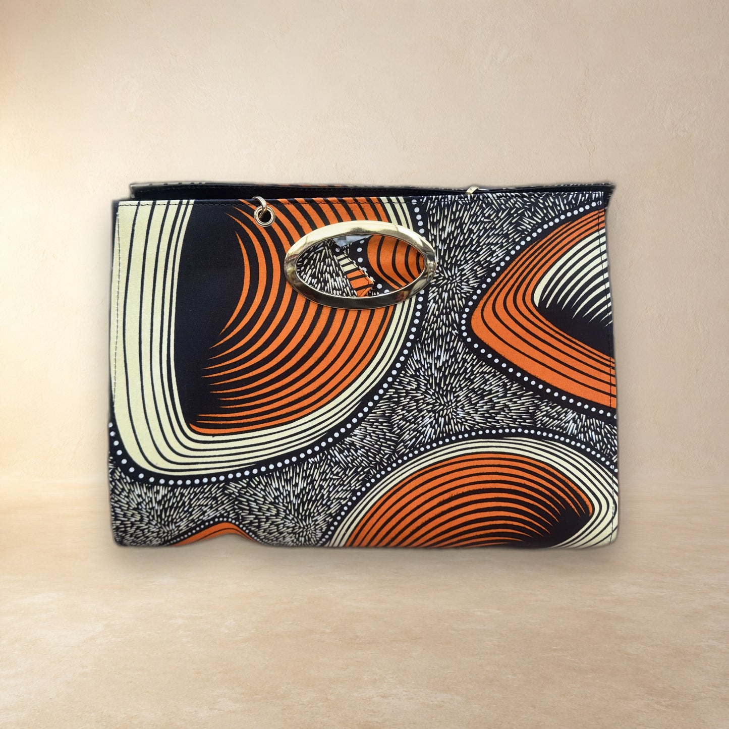 African Wax Print Oval Handle Clutch