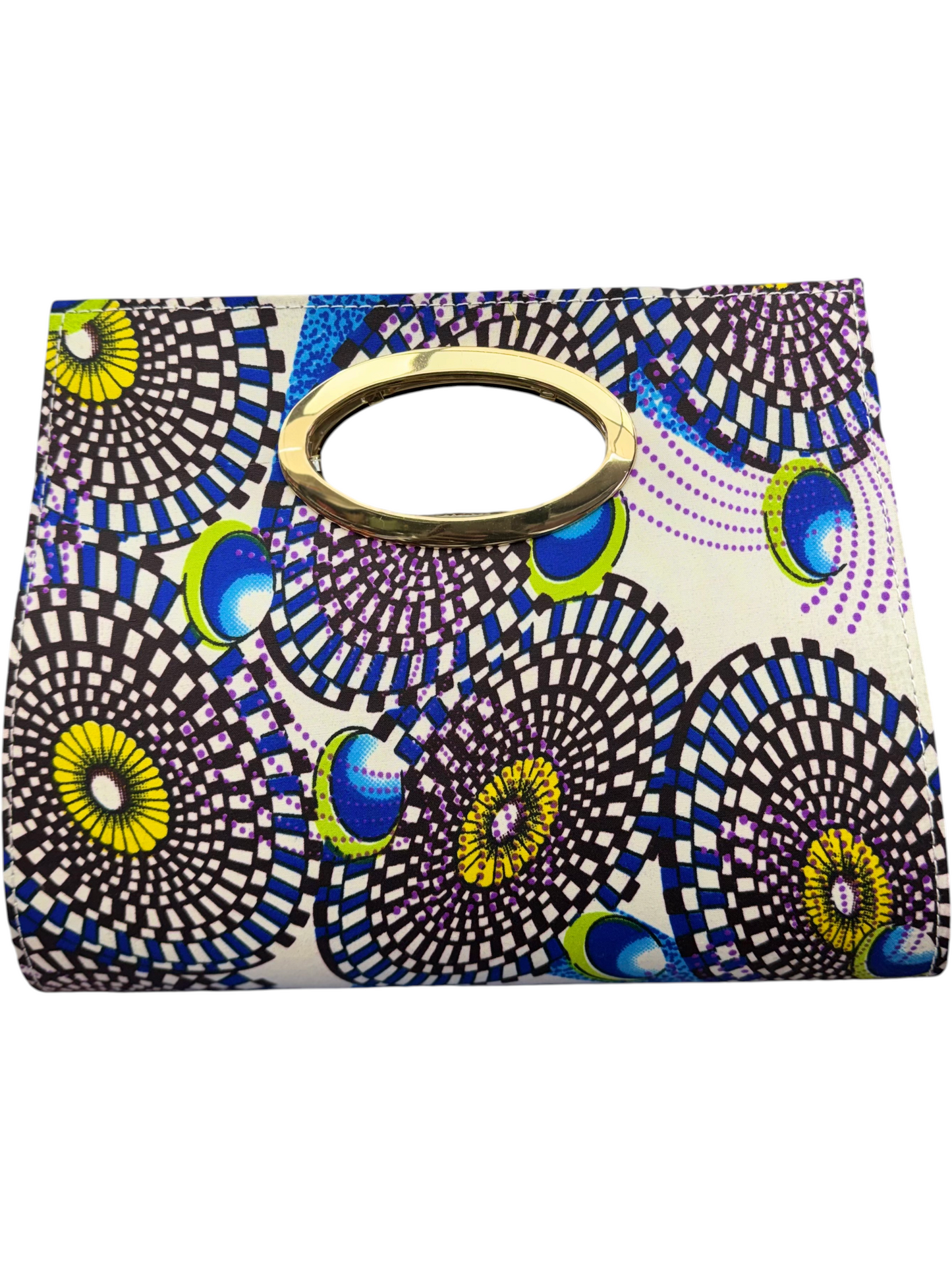 African Wax Print Oval Handle Clutch