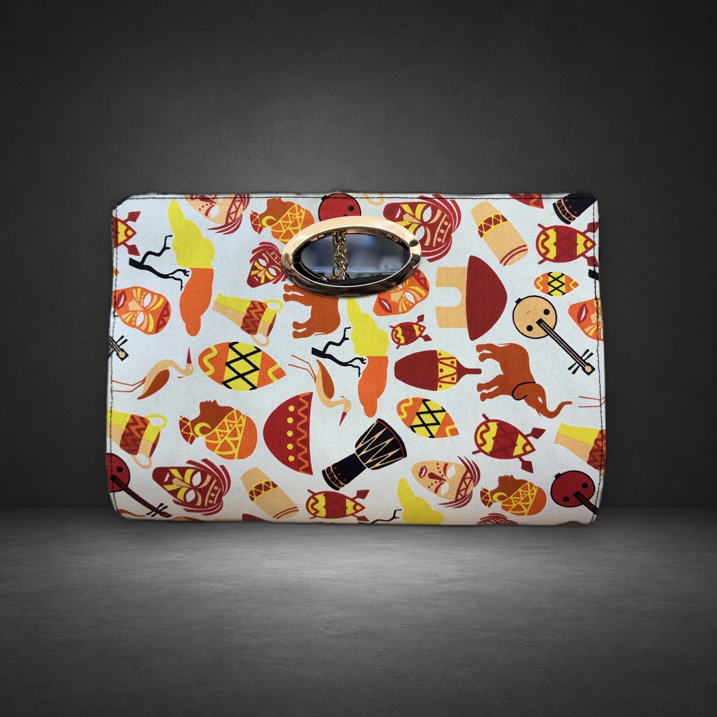 African Wax Print Oval Handle Clutch