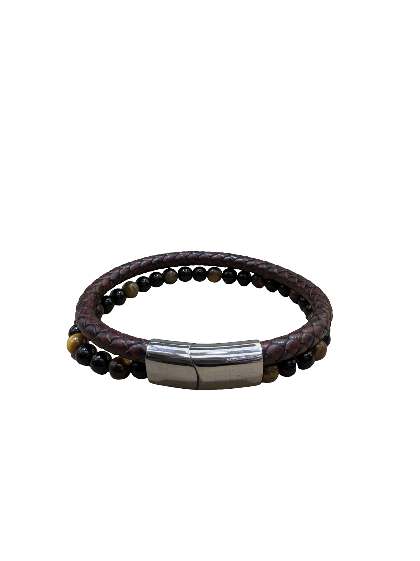 Braided Leather Bracelet with Gold-Tone Clasp