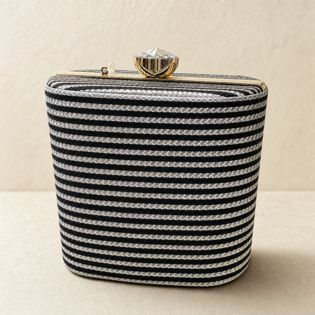 Crystal Heart Striped Clutch