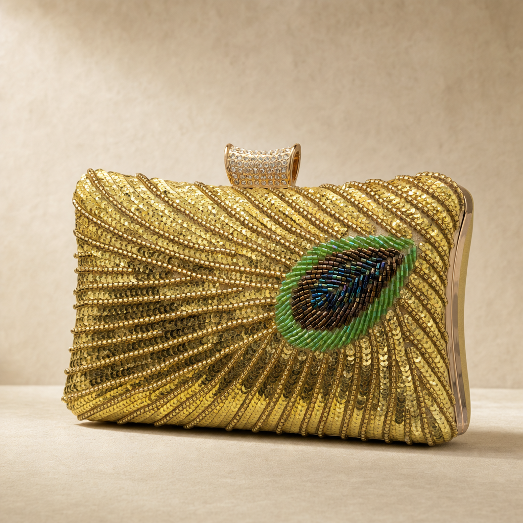 Peacock Feather Beaded Clutch