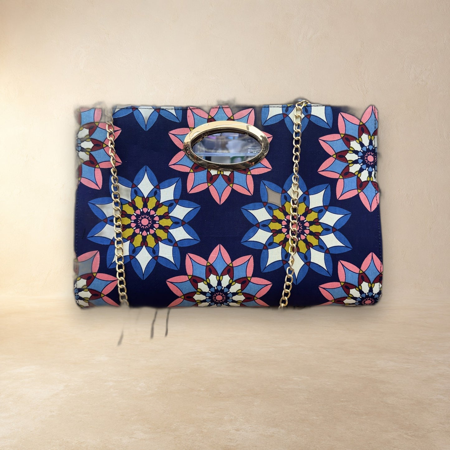 African Wax Print Oval Handle Clutch