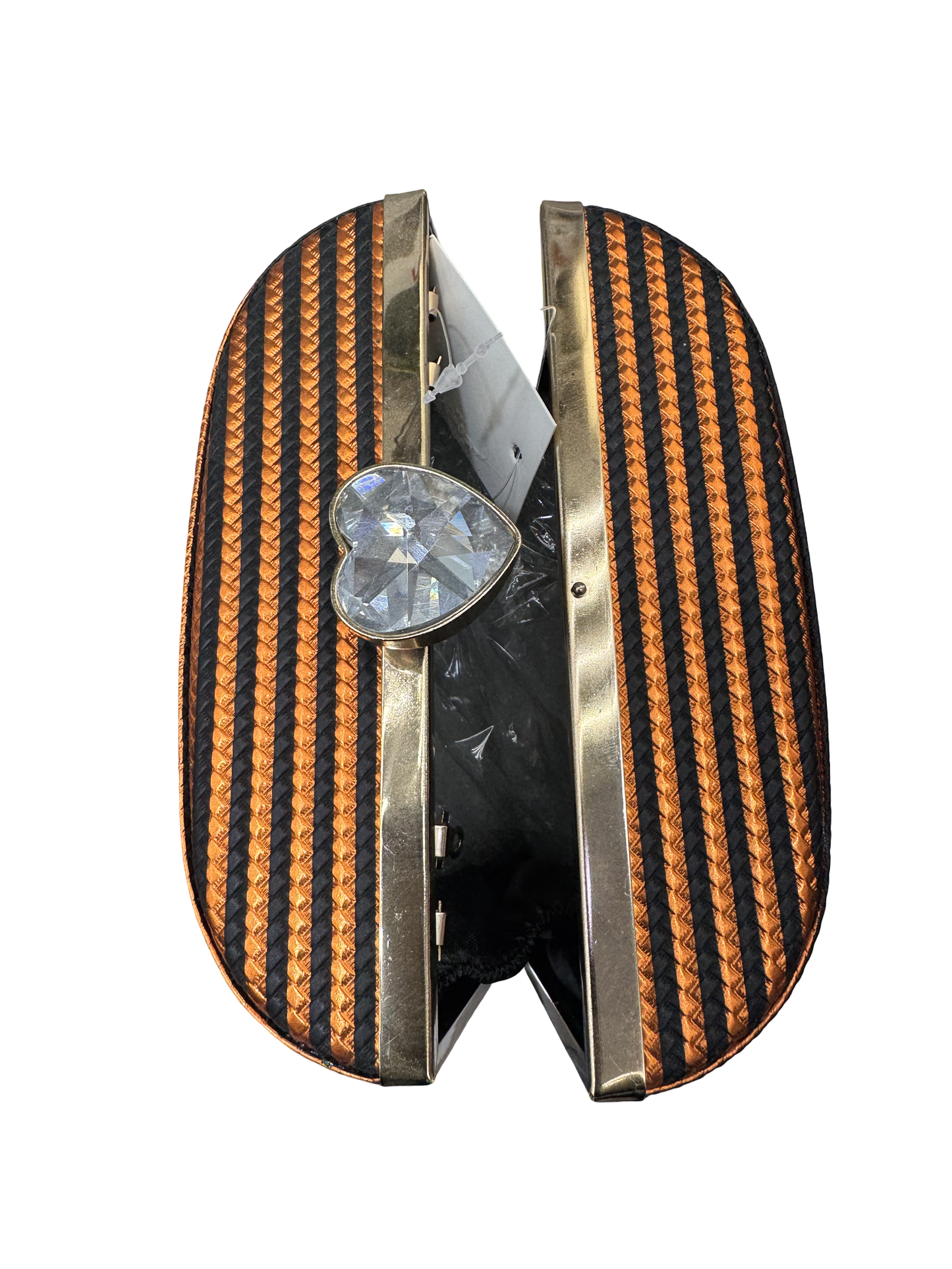 Crystal Heart Striped Clutch
