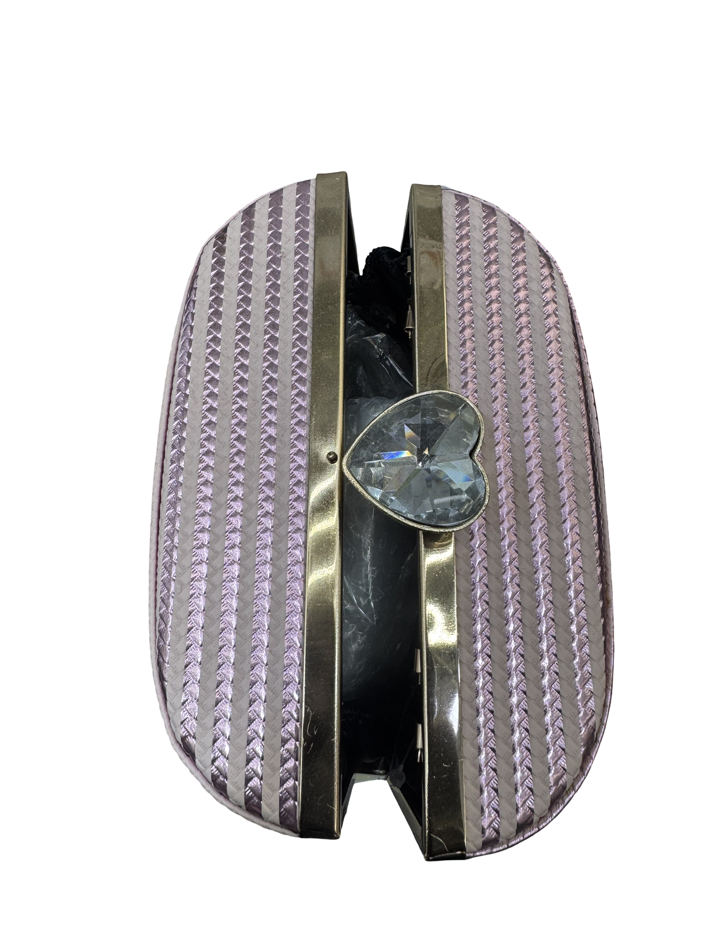 Crystal Heart Striped Clutch