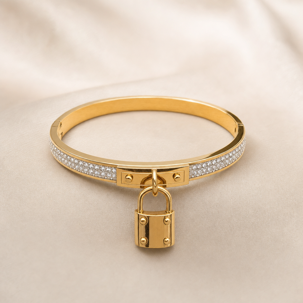 Gold Pave Lock Bangle