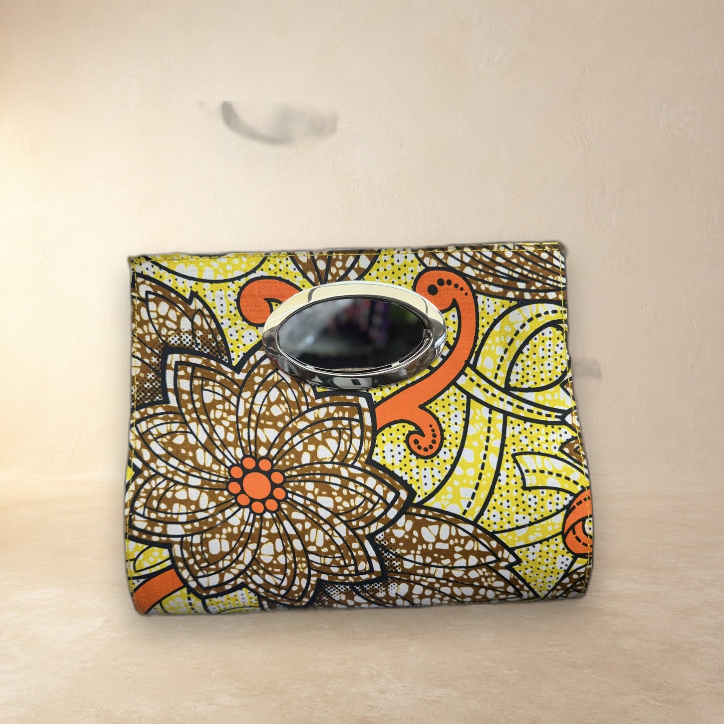African Wax Print Oval Handle Clutch