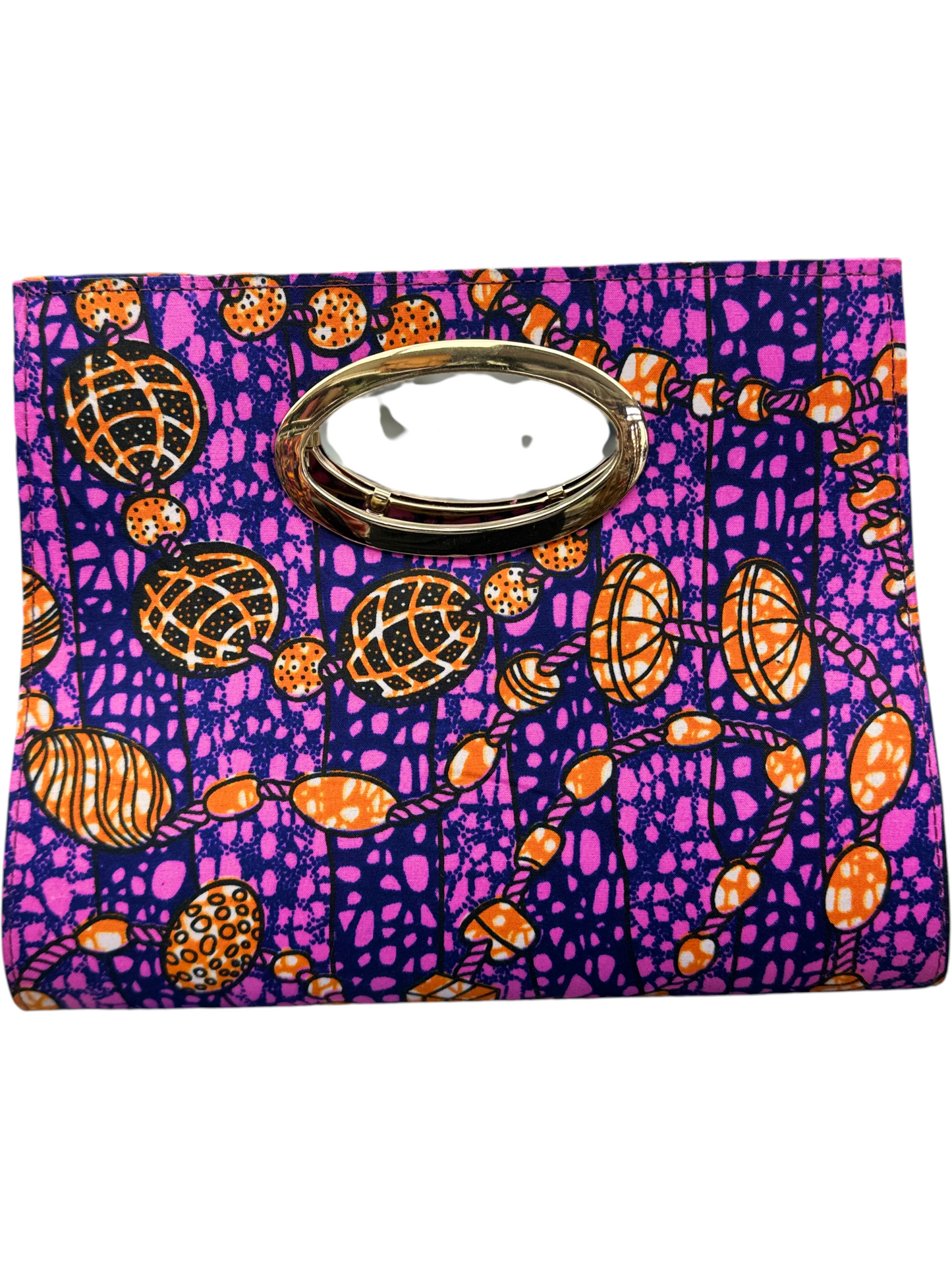 African Wax Print Oval Handle Clutch