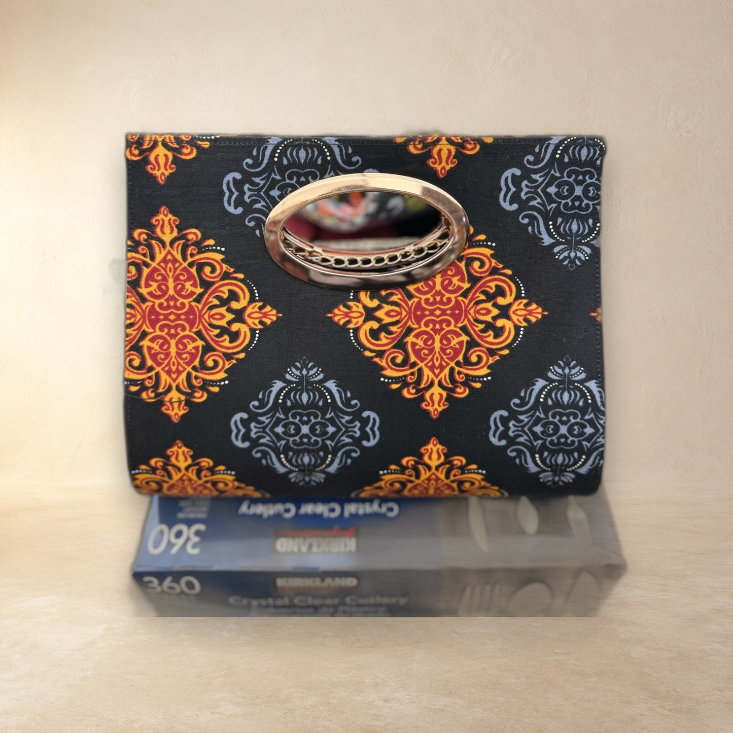 African Wax Print Oval Handle Clutch