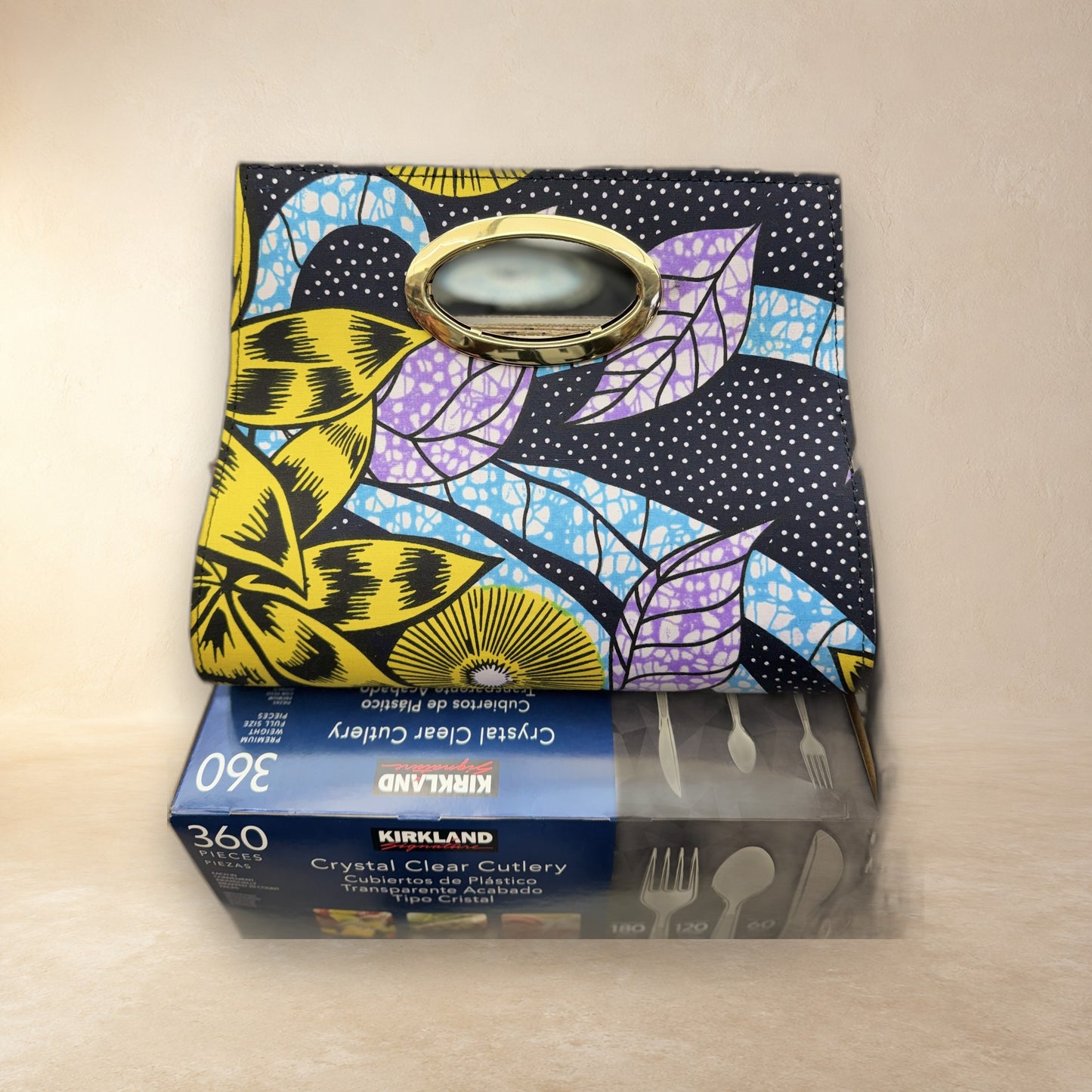 African Wax Print Oval Handle Clutch