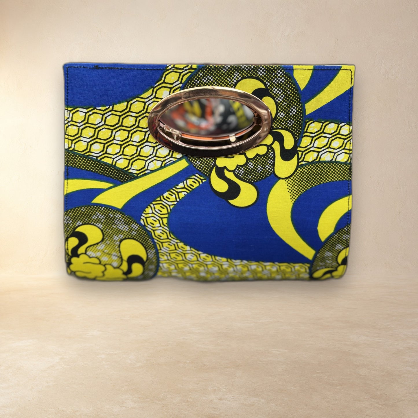 African Wax Print Oval Handle Clutch