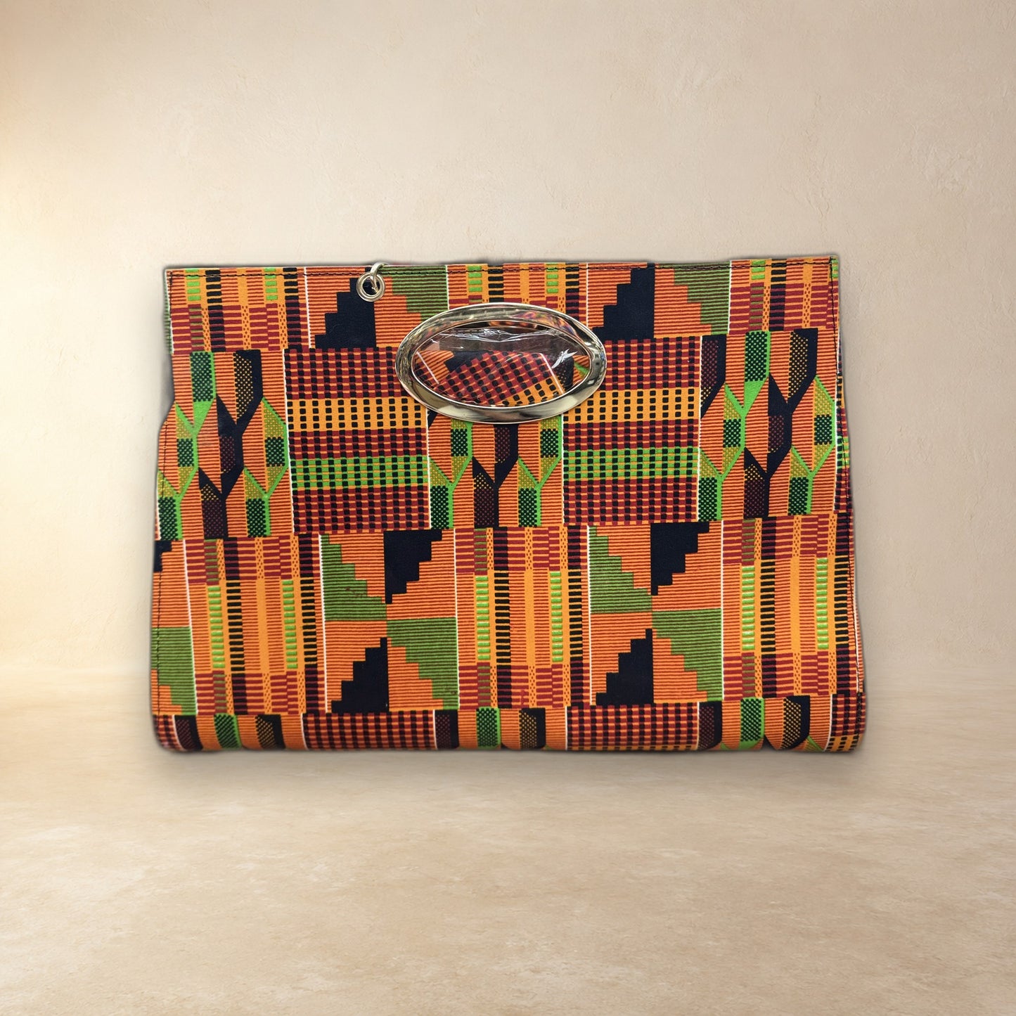 African Wax Print Oval Handle Clutch