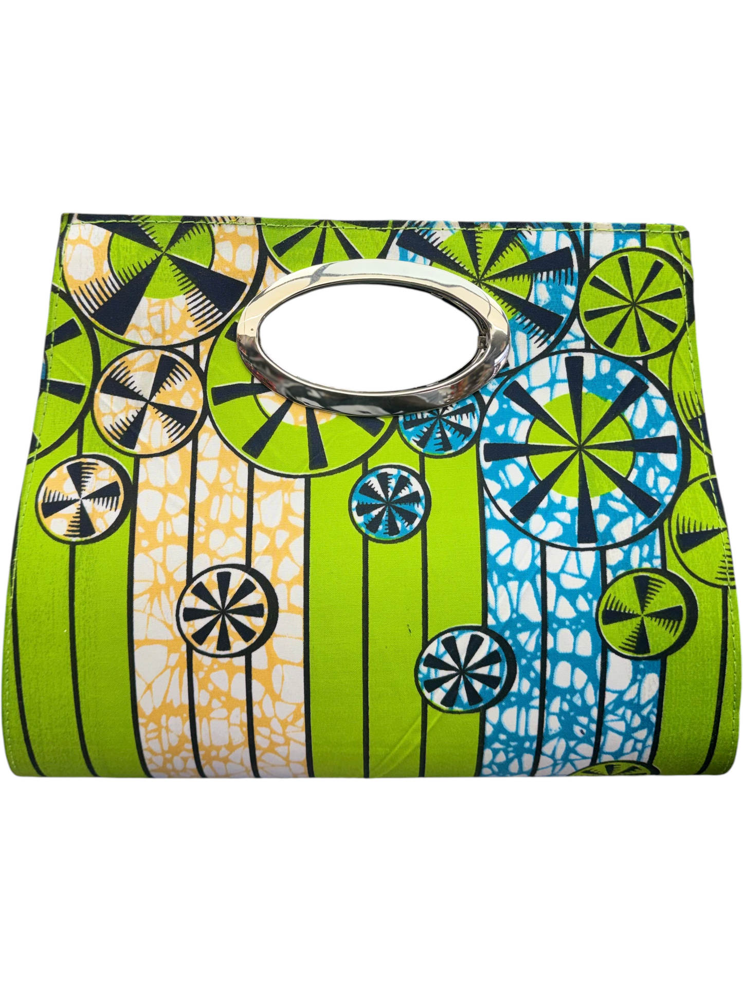 African Wax Print Oval Handle Clutch
