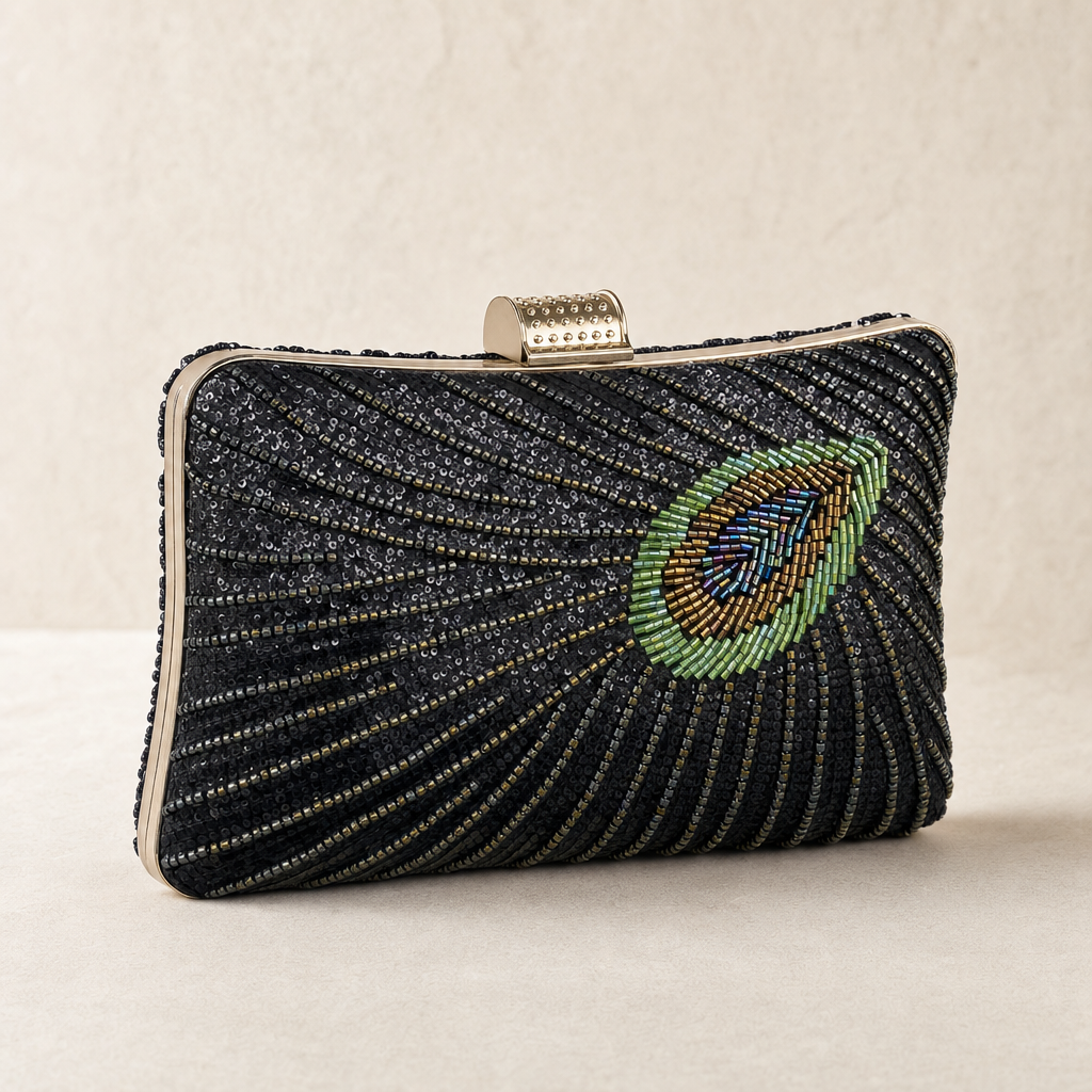 Peacock Feather Beaded Clutch