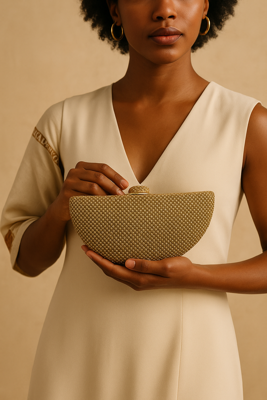 Golden Crescent Crystal-Beaded Evening Clutch